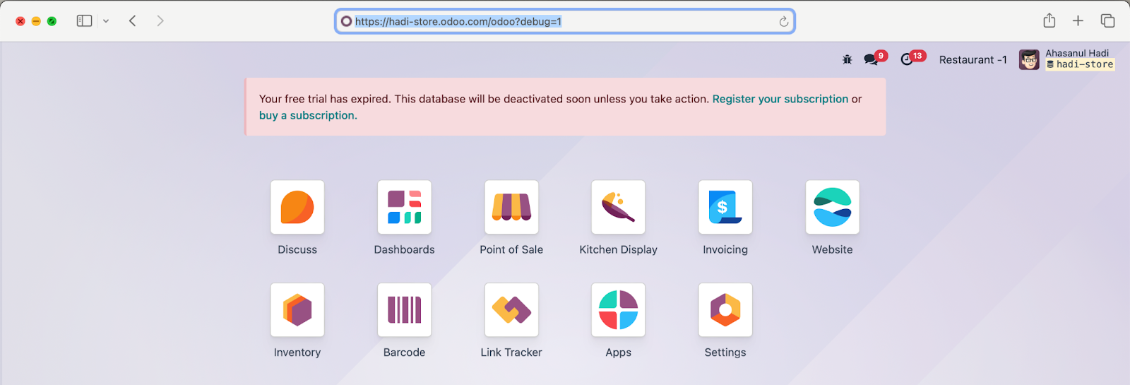 Odoo setup step 9