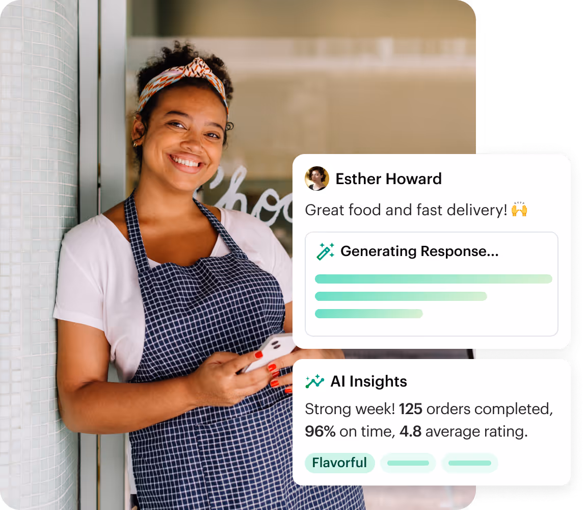 Shipday AI drafting a review response and summarizing weekly delivery insights
