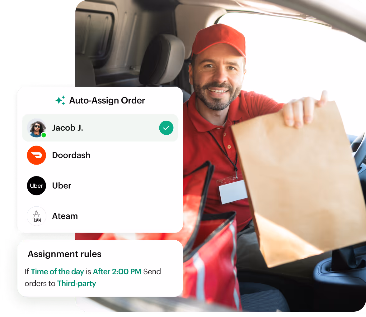 Shipday auto-assigning an order to a driver, DoorDash, or Uber based on dispatch rules