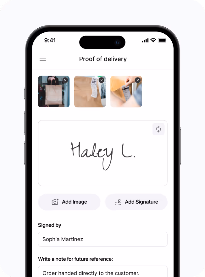 Customer signature captured in the Shipday app as proof of delivery