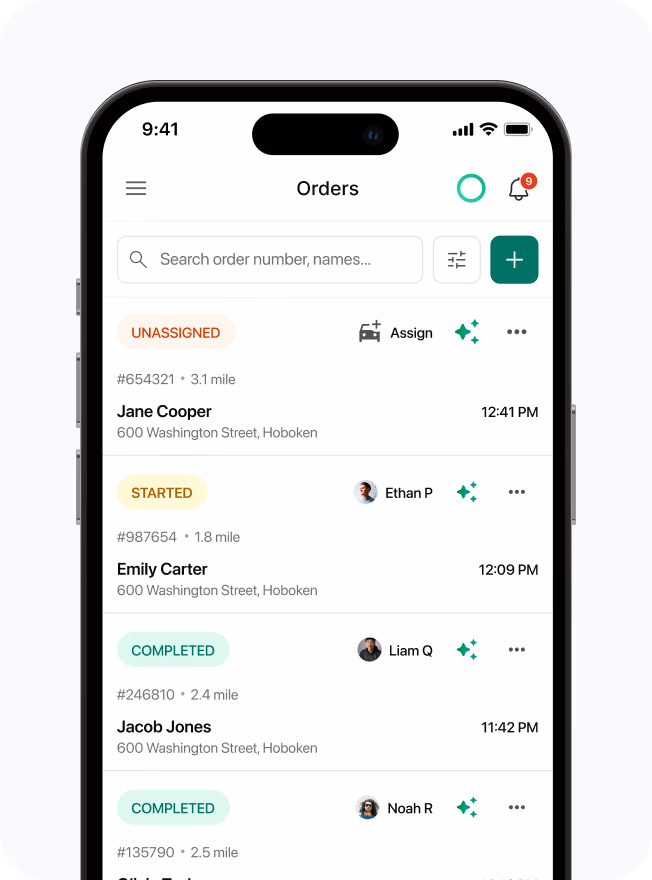 Shipday driver management: orders list on a phone and live driver map on a tablet