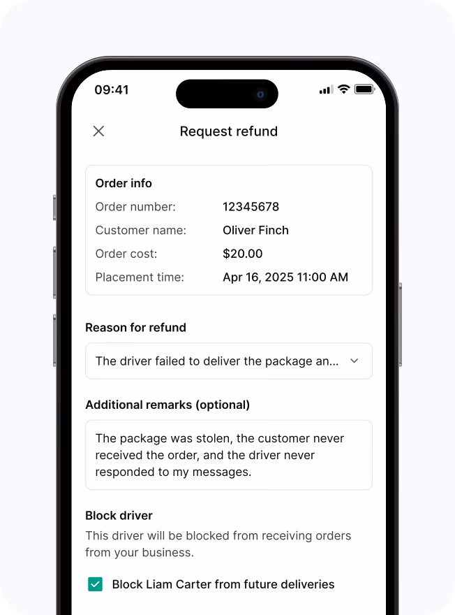Shipday refund collection dashboard on a laptop with the driver app on a phone