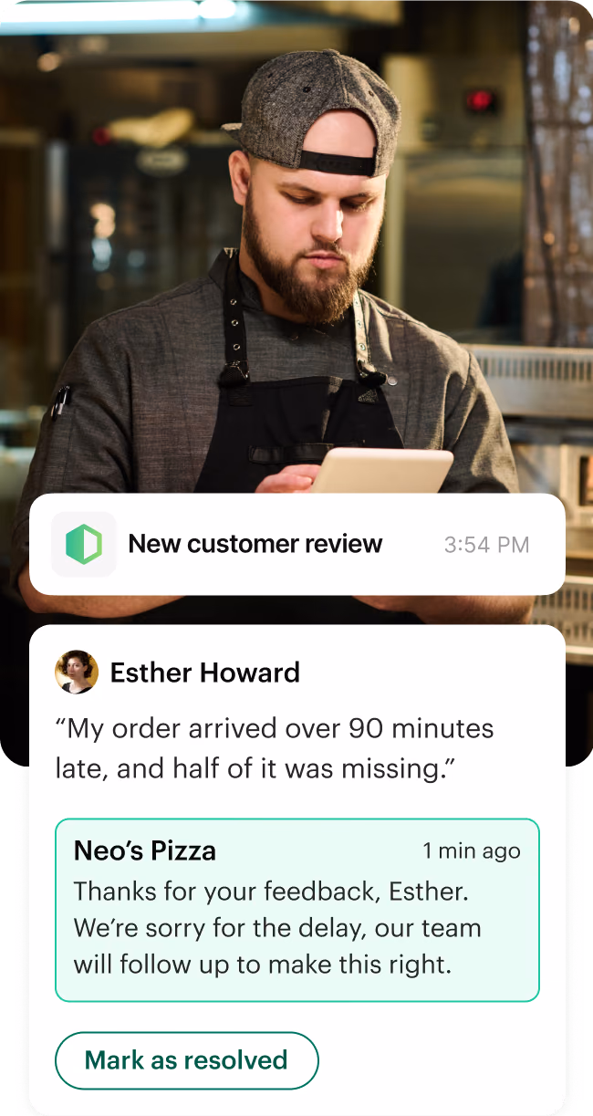 Shipday new customer review alert with a reply ready to send