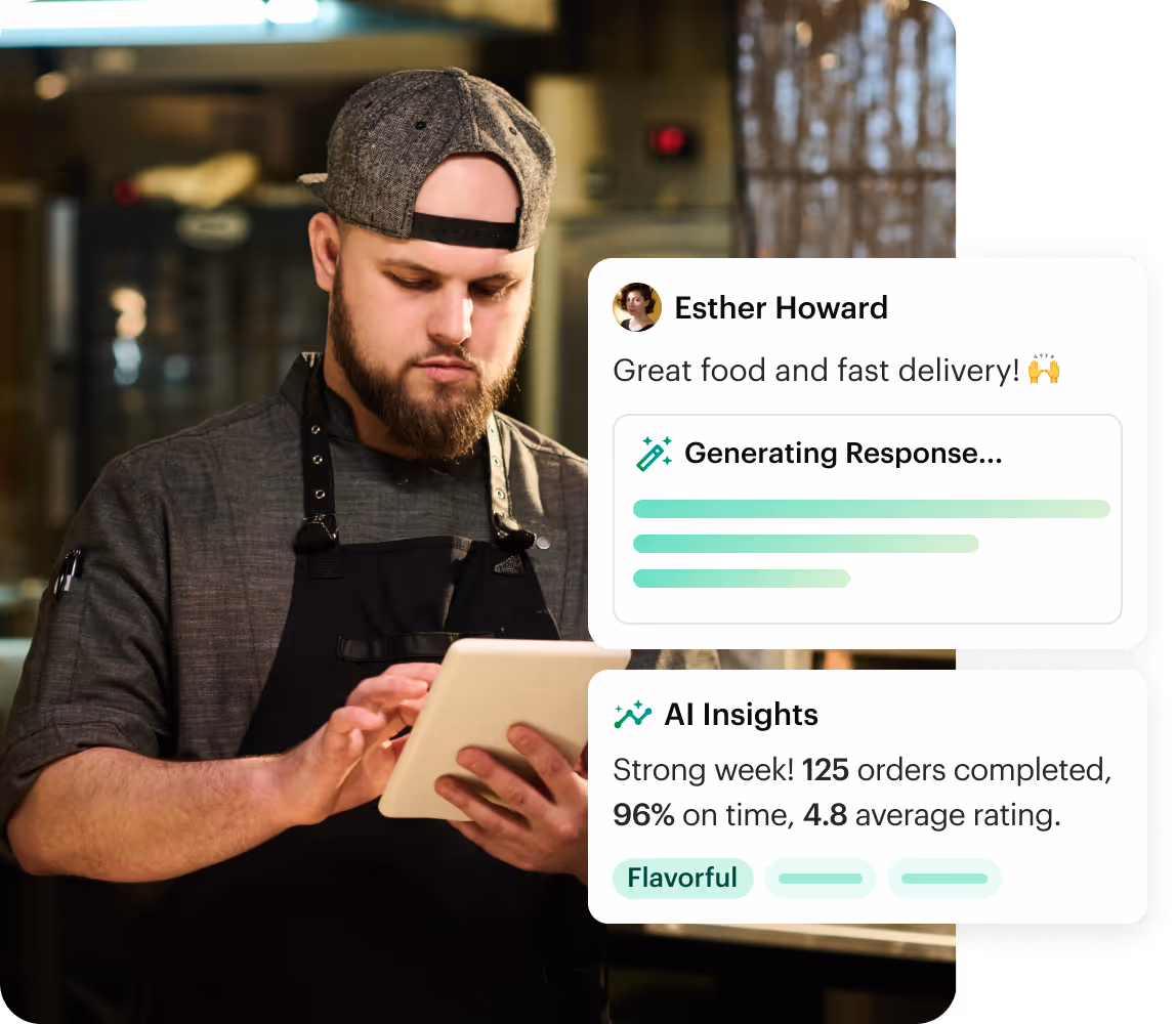 Shipday AI drafting a review response and summarizing delivery insights