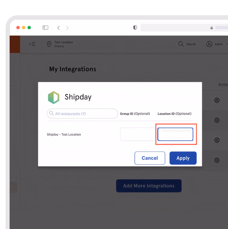 Shipday settings in Toast with the Location ID field highlighted