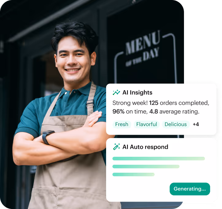 Shipday AI summarizing delivery insights and drafting review responses