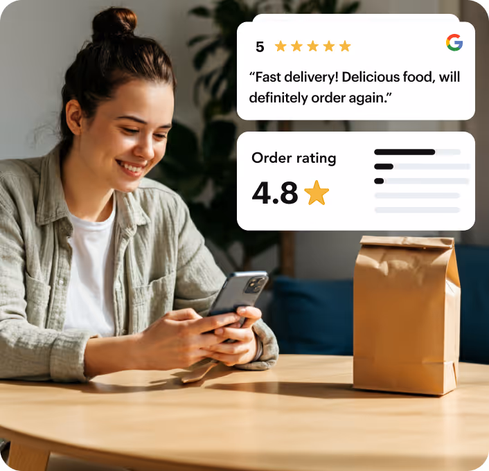 Customer leaving a 5-star review after a delivery